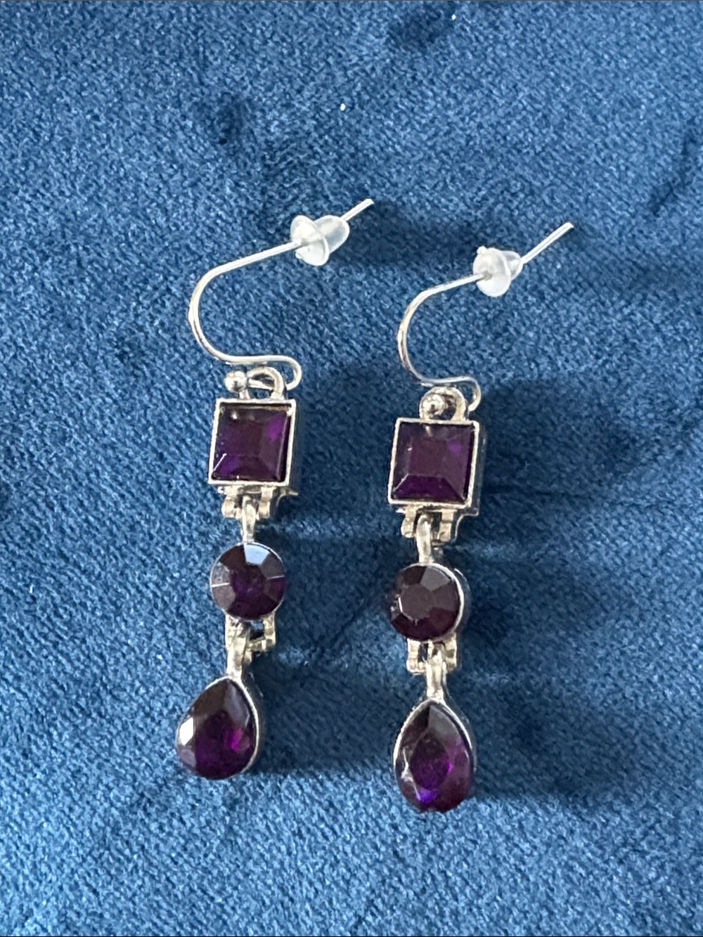 Silver Purple Amethyst Drop Earrings - Elegant Women Jewelry